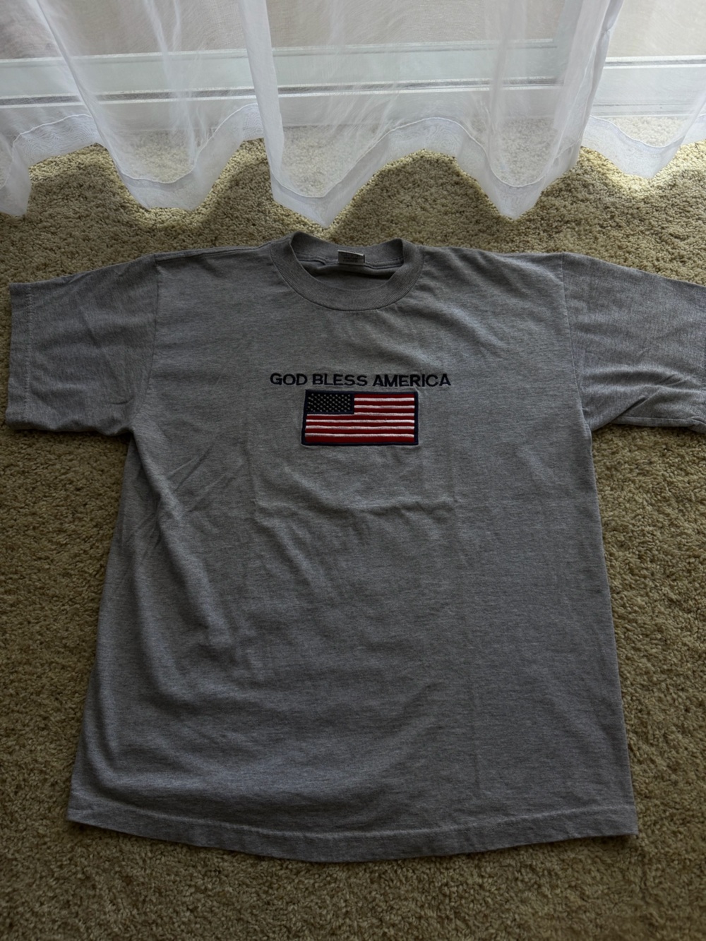 Vintage Intex God Bless America USA Flag T-Shirt Gray Size L